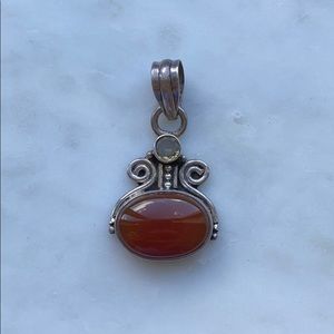 Sterling Silver 925 Pendant Orange Spiritual Stone